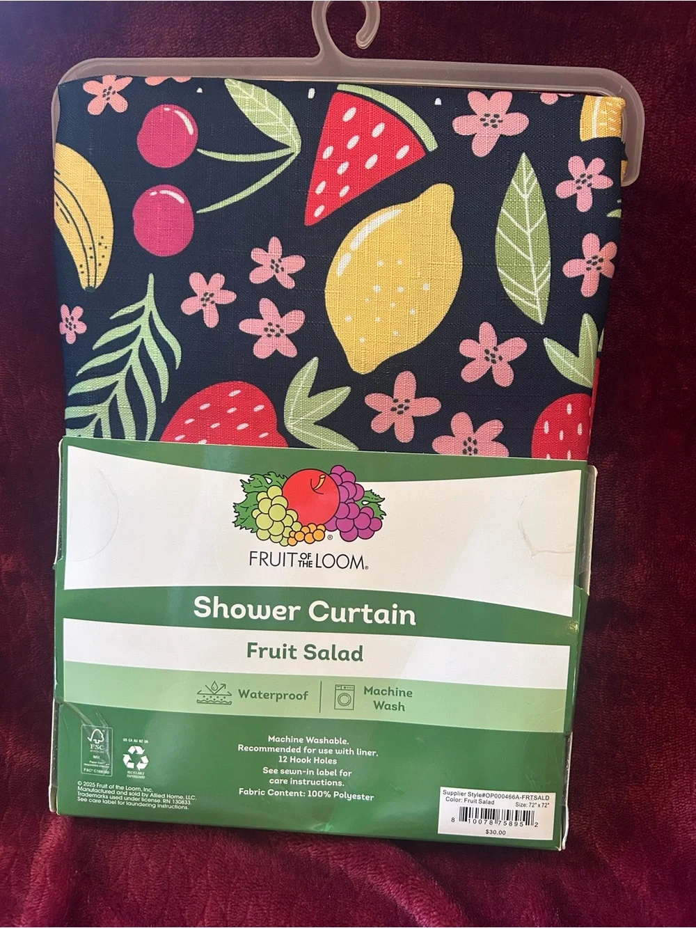 Navy Shower Curtain by Fruit Of The Loom “Fruit Salad” Multi Bright Colors